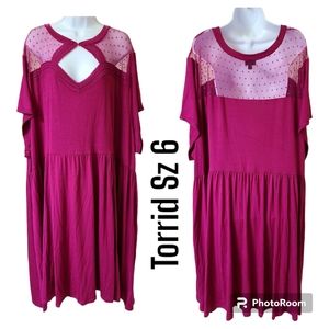 Torrid Dot Mesh Skater Dress Sz 6 Dark Pink Like New Condition